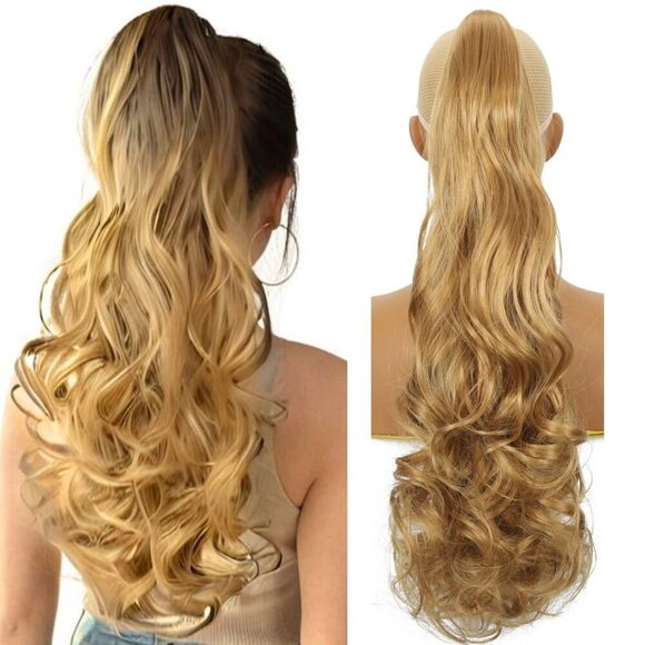 Long Curly PonyTail Hair Extensions 22Inch Light Brown Claw Wavy Ponytail Extens - Picture 1 of 6